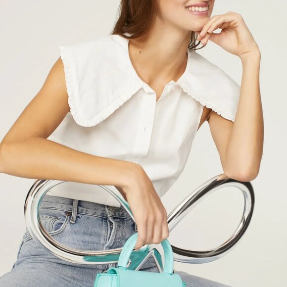 WeWoreWhat Ruffle Collar Cotton Poplin Button-Up - NWT, Optic White, XS - Picture 6 of 15